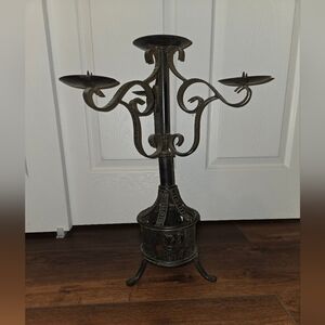 21in Tall Wrought Iron Candelabra with Elephants on Base